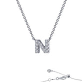 Sterling Silver Initial "N"  CZ Block Letter Initial Necklace